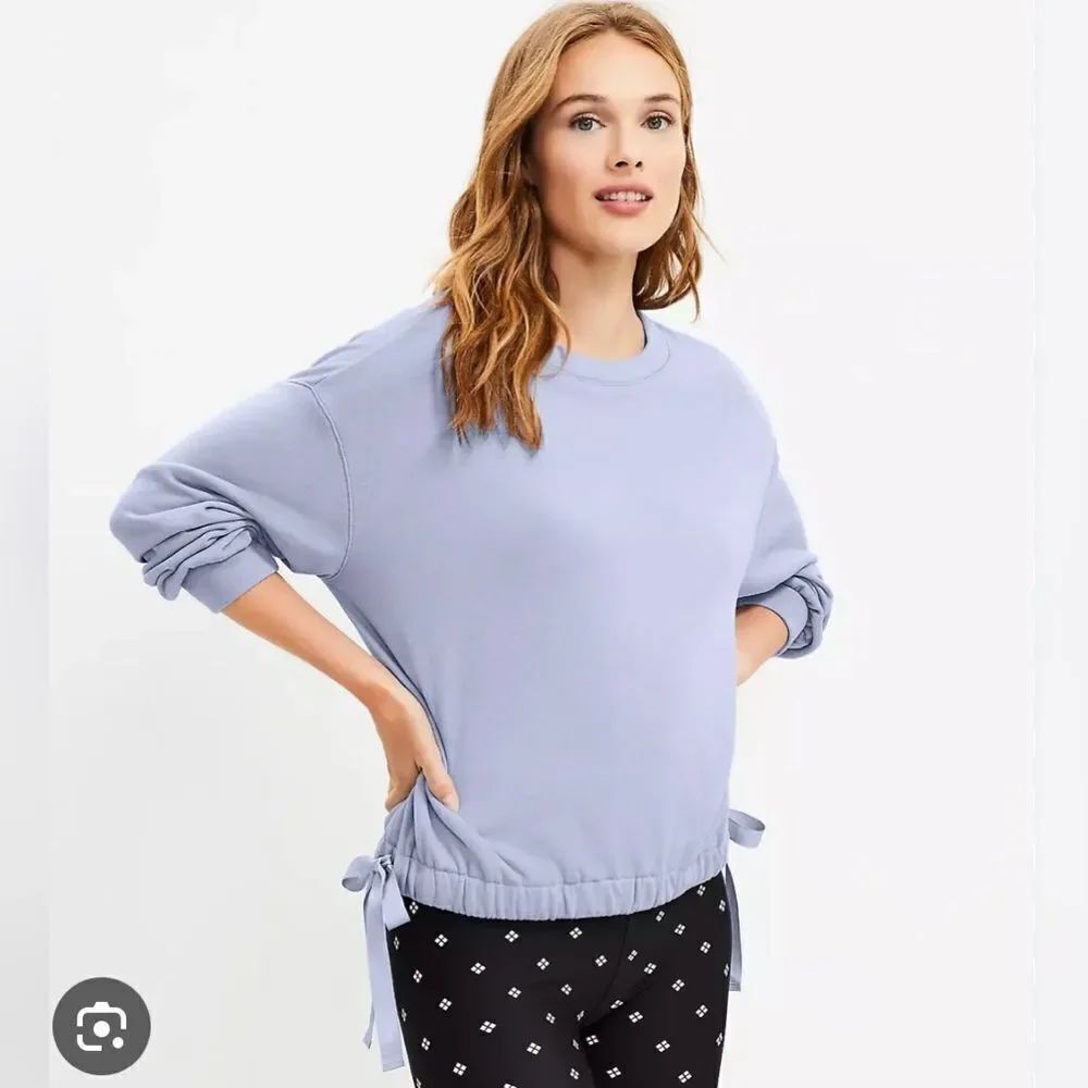 Lou & Grey Side Tie Elastic Waist Sweatshirt Periwinkle Hydrangea M